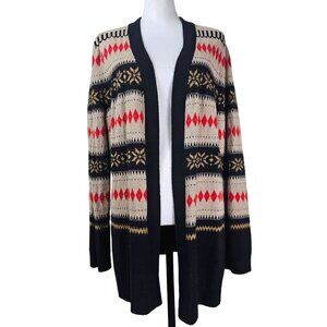 Talbots Nordic Pattern Wool/Mohair Open Long Cardigan 2X‎ Cream Red Relaxed Boho